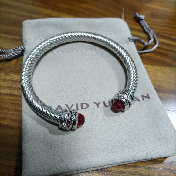 David Yurman Color Bracelet with Garnet and Pavé Diamonds,7mm - Picture 3 of 4